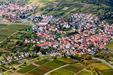 Oblique view of Village - view on the edge of wineyards and forsts in Rechtenbach in the state Rhineland-Palatinate, Germany