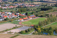 Aerial photograpy of Sports fields of Sportfreunde Steinfeld and Wiesentalhalle in Steinfeld in the state Rhineland-Palatinate, Germany