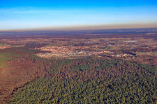 City behind the Bienwald from the southwest in Jockgrim in the state Rhineland-Palatinate, Germany