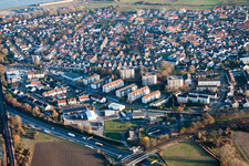 Wörher trough for the B10 in front of the apartment blocks on Pforzer Straße from the north in the district Maximiliansau in Wörth am Rhein in the state Rhineland-Palatinate, Germany