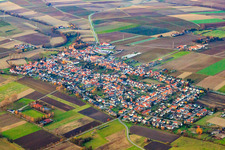 Aerial view of Village view from the southeast in Minfeld in the state Rhineland-Palatinate, Germany