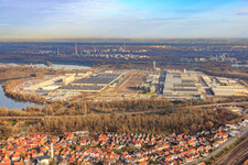 Aerial view of Industriepark Wörth GmbH with Mercedes-Benz Wörth automobile plant of Daimler AG in Wörth am Rhein in the state Rhineland-Palatinate, Germany