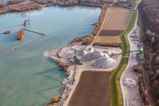 Aerial view of Gravel plant of WOLFF & MÜLLER Quarzsande GmbH Plant Hagenbach in Hagenbach in the state Rhineland-Palatinate, Germany
