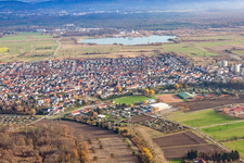 Aerial view of View of the town from the west in the district Forchheim in Rheinstetten in the state Baden-Wuerttemberg, Germany