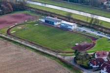 Aerial view of SV Niederbühl Donau and Ali's Gasthaus Engel in the district Niederbühl in Rastatt in the state Baden-Wuerttemberg, Germany