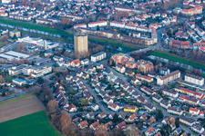 Aerial view of Hindenburg Bridge in Rastatt in the state Baden-Wuerttemberg, Germany