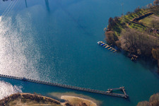 Boat dock in Schauffele Lake in Wörth am Rhein in the state Rhineland-Palatinate, Germany