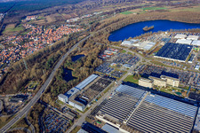 Industriepark Wörth GmbH with Mercedes-Benz Wörth automobile plant of Daimler AG in the district Maximiliansau in Wörth am Rhein in the state Rhineland-Palatinate, Germany from above