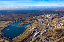 Schauffele Lake and Wörth (Rhine) train station in Wörth am Rhein in the state Rhineland-Palatinate, Germany