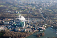 Aerial photograpy of Maxau, Stora Enso in the district Knielingen in Karlsruhe in the state Baden-Wuerttemberg, Germany
