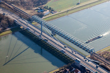 Rail and Street bridges construction across the Rhine river between Karlsruhe and Woerth am Rhein in the state Rhineland-Palatinate, Germany