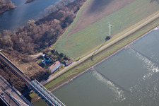 Karlsruhe's first wind turbine in Maxau on the banks of the Rhine in the district Knielingen in Karlsruhe in the state Baden-Wuerttemberg, Germany