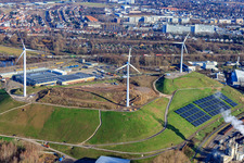 Aerial view of Landfill West (Energy Mountain) in the district Knielingen in Karlsruhe in the state Baden-Wuerttemberg, Germany