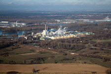 Maxau, Stora Enso from the east in the district Knielingen in Karlsruhe in the state Baden-Wuerttemberg, Germany