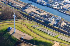 Aerial view of Landfill West (Energieberg) in front of Asphaltmischwerk Karlsruhe GmbH & Co. OHG in the district Knielingen in Karlsruhe in the state Baden-Wuerttemberg, Germany
