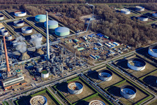 Aerial view of Mineral oil refinery Oberrhein and Peter Gross Umwelt GmbH & Co. KG in the district Knielingen in Karlsruhe in the state Baden-Wuerttemberg, Germany