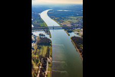 River - bridge construction over the river Rhine from Karlsruhe to Woerth am Rhein in the state Rhineland-Palatinate