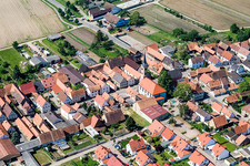 Aerial view of Protestant St. Martin's Church in Erlenbach bei Kandel in the state Rhineland-Palatinate, Germany