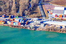 Aerial photograpy of Contargo Worth at the Wörth port in the district Maximiliansau in Wörth am Rhein in the state Rhineland-Palatinate, Germany