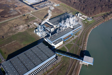 Aerial view of Building and production halls on the premises of Papierfabrik Palm GmbH & Co. KG in the district Industriegebiet Woerth-Oberwald in Woerth am Rhein in the state Rhineland-Palatinate