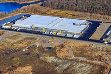 Aerial photograpy of New Netto logistics center in the Oberwald industrial area in Wörth am Rhein in the state Rhineland-Palatinate, Germany