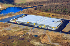 New Netto logistics center in the Oberwald industrial area in Wörth am Rhein in the state Rhineland-Palatinate, Germany from above