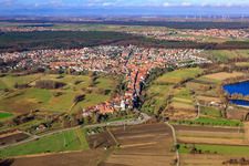 Aerial view of Hinterstädtel from the south in Jockgrim in the state Rhineland-Palatinate, Germany
