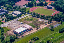 Construction site of the Bienwaldhalle multi-purpose hall in Kandel in the state Rhineland-Palatinate, Germany from above