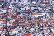 Main Street in winter with snow in Kandel in the state Rhineland-Palatinate, Germany