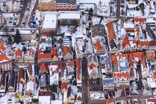 Aerial photograpy of Main Street in winter with snow in Kandel in the state Rhineland-Palatinate, Germany