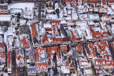 Oblique view of Main Street in winter with snow in Kandel in the state Rhineland-Palatinate, Germany