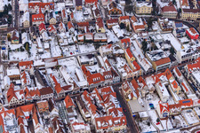 Main Street in winter with snow in Kandel in the state Rhineland-Palatinate, Germany from above