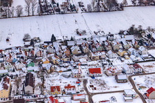 Aerial view of On the high trail in winter when there is snow in Kandel in the state Rhineland-Palatinate, Germany