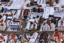 Saarstraße in winter with snow in Kandel in the state Rhineland-Palatinate, Germany seen from above