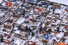 Fleckensteinstraße in snow in Freckenfeld in the state Rhineland-Palatinate, Germany