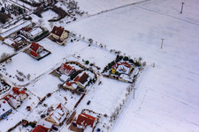 Aerial view of Game reserve at the Gasthaus zur Brauerei in snow in Freckenfeld in the state Rhineland-Palatinate, Germany