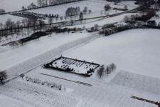Aerial view of Cemetery in the snow in the district Kleinsteinfeld in Niederotterbach in the state Rhineland-Palatinate, Germany