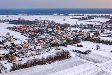 Aerial view of Village view from the northwest in winter in the snow in the district Kleinsteinfeld in Niederotterbach in the state Rhineland-Palatinate, Germany