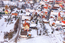Aerial view of Cemetery Street in the snow in Dierbach in the state Rhineland-Palatinate, Germany