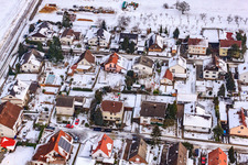 Garden Street in the snow in Barbelroth in the state Rhineland-Palatinate, Germany
