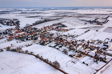 Aerial view of Village view from the northwest in snow in Hergersweiler in the state Rhineland-Palatinate, Germany