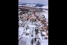 Aerial photograpy of Village view from the west in snow in Winden in the state Rhineland-Palatinate, Germany
