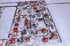 New development area Brotäcker in snow in Steinweiler in the state Rhineland-Palatinate, Germany