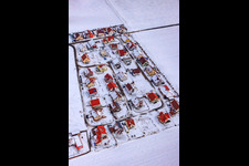 New development area Brotäcker in snow in Steinweiler in the state Rhineland-Palatinate, Germany from above