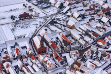 Protest. Church in the snow in Steinweiler in the state Rhineland-Palatinate, Germany