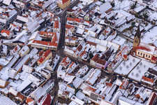 Main Street x Ring Road in snow in Steinweiler in the state Rhineland-Palatinate, Germany