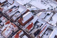 Aerial view of Protest. Church in the snow in Steinweiler in the state Rhineland-Palatinate, Germany