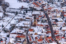 Aerial photograpy of Church of St. Martin near Snow in Steinweiler in the state Rhineland-Palatinate, Germany