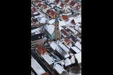 Aerial view of Protestant Church, Town Hall in Erlenbach bei Kandel in the state Rhineland-Palatinate, Germany