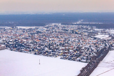 Aerial view of From the northwest in snow in Kandel in the state Rhineland-Palatinate, Germany